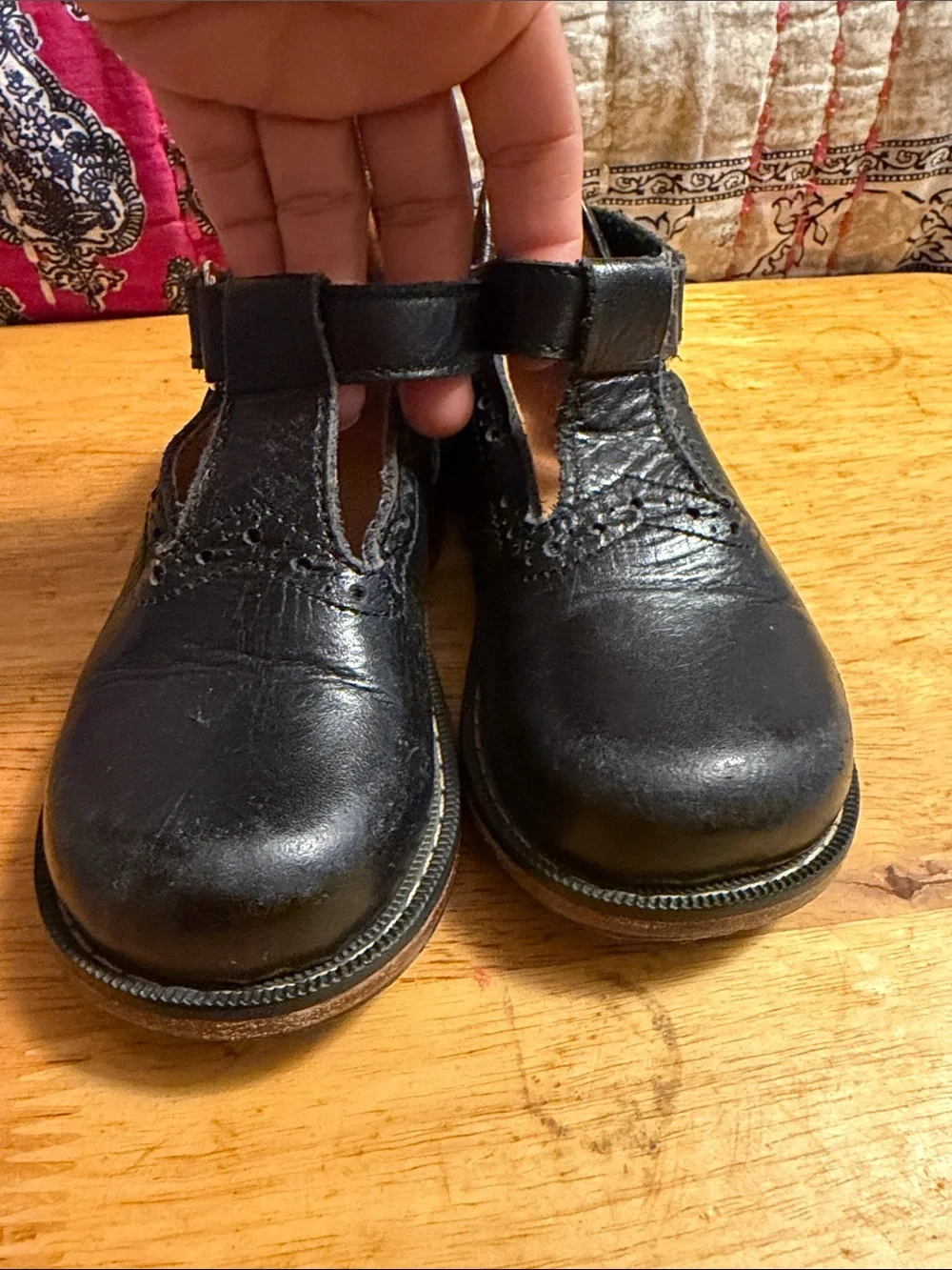 Black Leather Girls T-Strap Dress Shoes